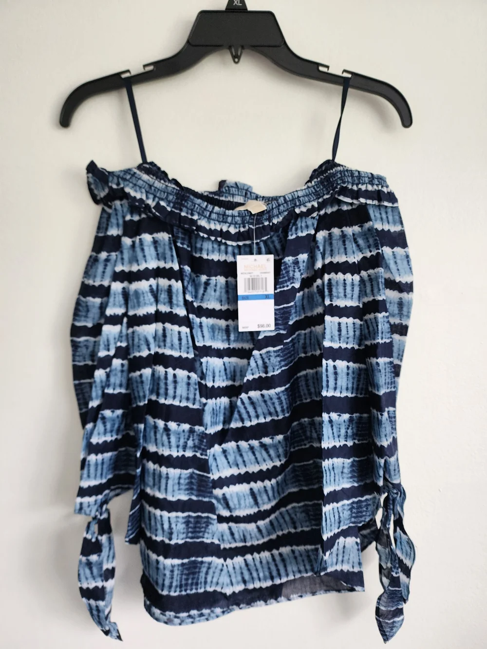 MICHAEL Michael Kors Blue White Tie Dye Off Shoulder Top XL NWT